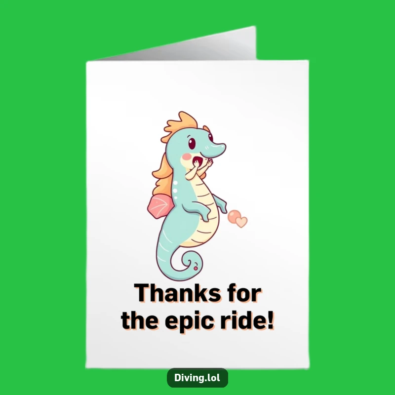 Free Printable Thank You Card: Seahorse Ride Gratitude Funny Gift Downloadable
