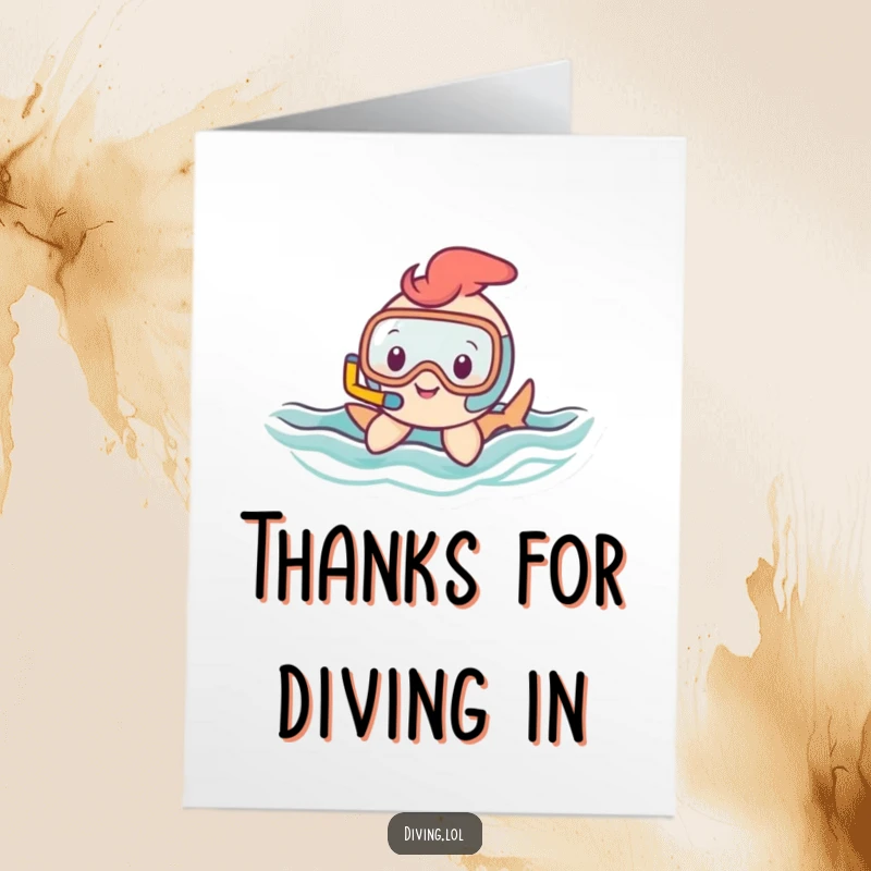 Funny Free Printable Thank You Card: Happy snorkel character gliding through water, expressing heartfelt thanks.