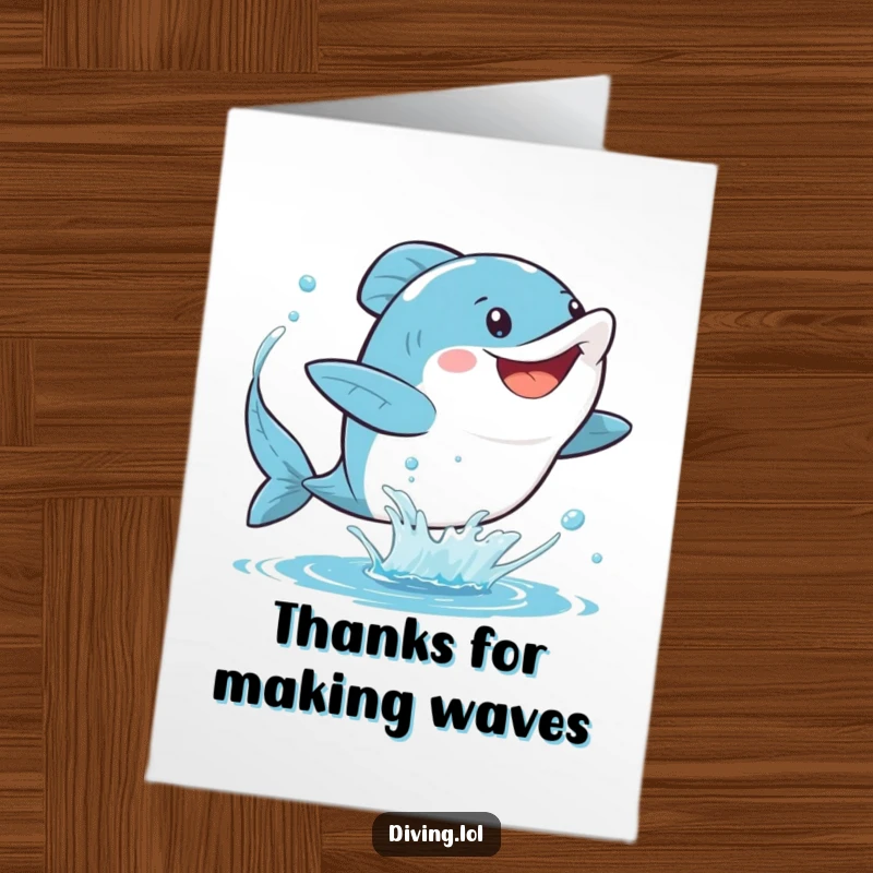 Funny Free Printable Thank You Card: A character gleefully kicking fins, sending a refreshing spray of water as a thank you.