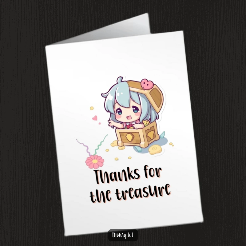 Funny Free Printable Thank You Card: Character pointing to an imagined treasure chest on the seabed, expressing gratitude for a valuable gift.