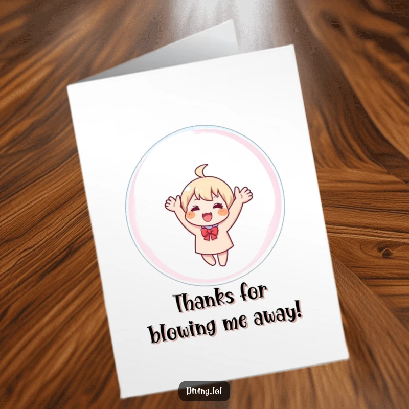 Funny Free Printable Thank You Card: Character inside a big bubble waving thanks, adding a splash of humor.