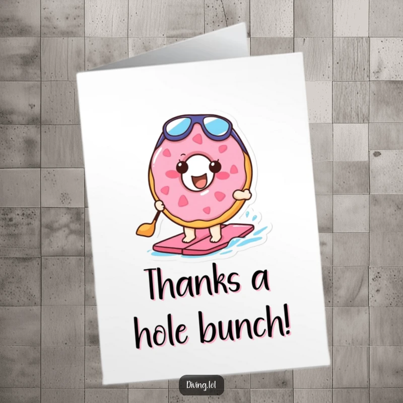 Funny Free Printable Thank You Card: Cheerful donut in flippers paddling, expressing gratitude with a humorous touch.