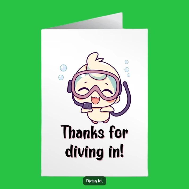Free Printable Thank You Card: Scuba Kawaii Gratitude Funny Gift Downloadable