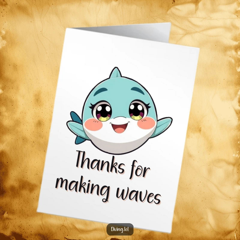 Funny Free Printable Thank You Card: A character with excited eyes swims rapidly, grinning to show heartfelt thanks.