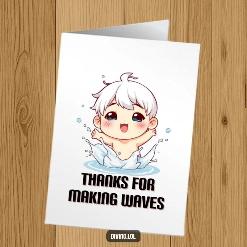 Funny Free Printable Thank You Card: A charming figure joyfully splashes water with a playful grin, sending thanks.