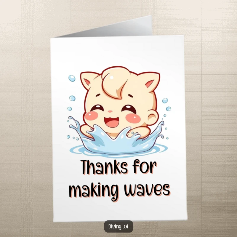 Funny Free Printable Thank You Card: Character gleefully splashing water, playful grin, a fun way to say thanks.