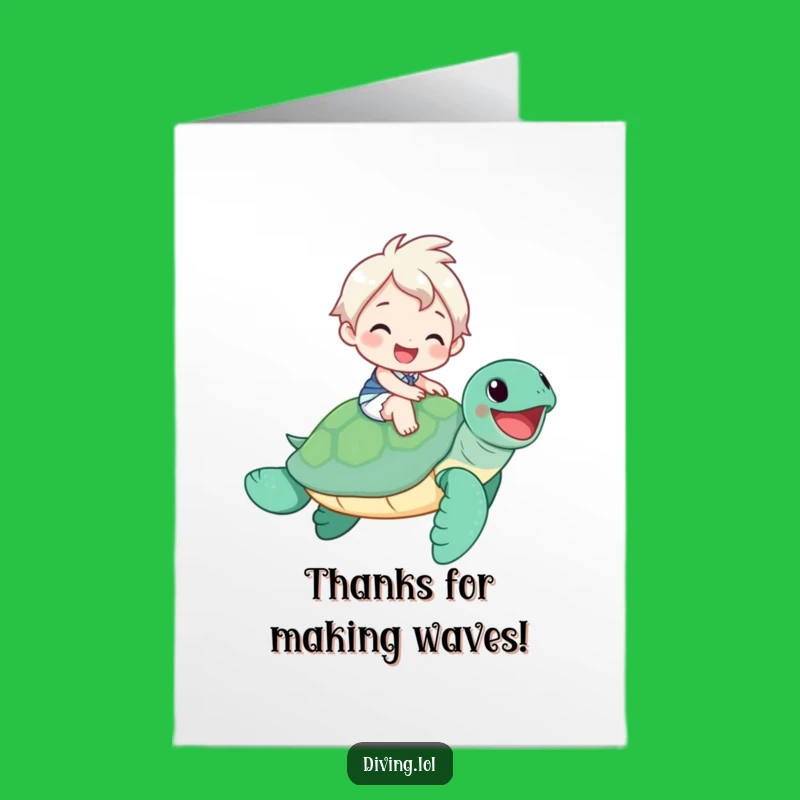 Free Printable Thank You Card: Grateful Turtle Rider, Humorous Downloadable Gift of Appreciation