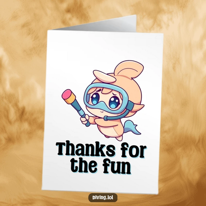 Funny Free Printable Thank You Card: Character spinning a snorkel with a joyful expression, a fun way to show appreciation.