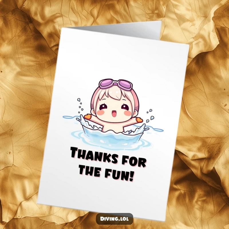 Funny Free Printable Thank You Card: Character wearing flippers playfully splashes water, sending a fun message of thanks.