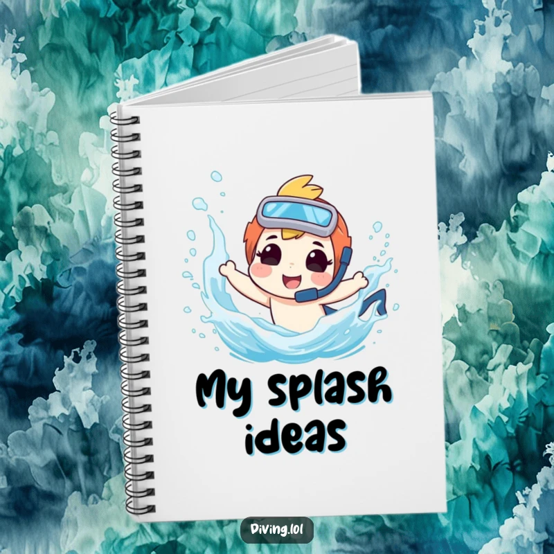 Funny notebook with a diver character splashing playfully, perfect for capturing thoughts and ideas with a smile.