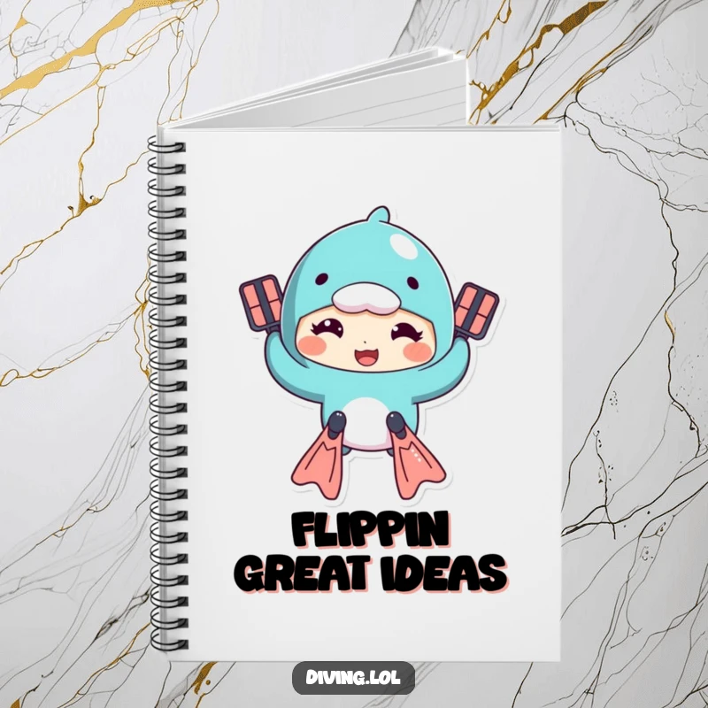 Funny notebook with a character comically swimming with flippers, a goofy expression, perfect for capturing thoughts.