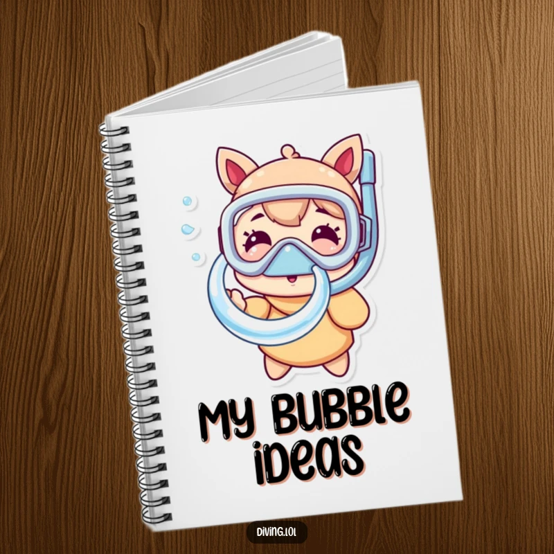 Funny snorkel mask notebook featuring a character happily blowing a perfect bubble ring, inspiring creative writing and underwater-themed thoughts.