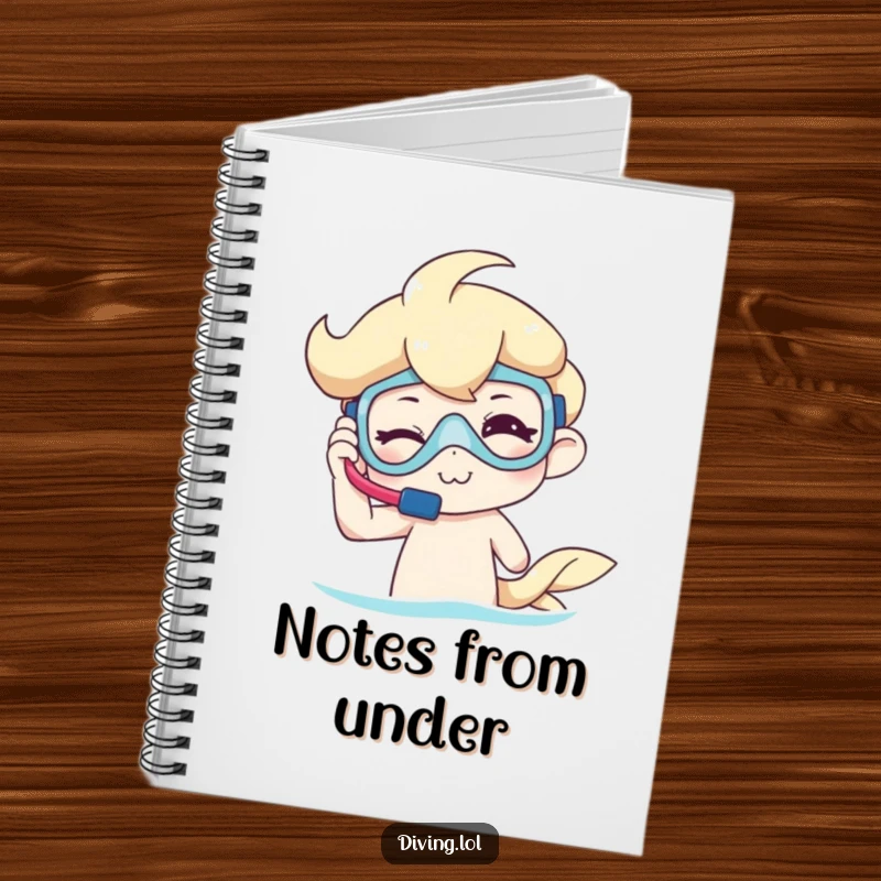Funny Notebook featuring a winking character adjusting snorkel gear, ideal for jotting down brilliant ideas and underwater observations.