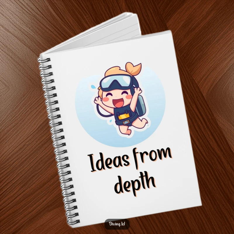 Funny Notebook featuring a character laughing while dangling from a scuba tank, ideal for jotting down hilarious observations.