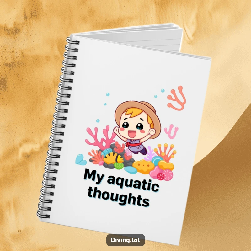Funny Notebook featuring an enthusiastic subject exploring a vibrant coral reef, ideal for jotting down ideas and dreams.