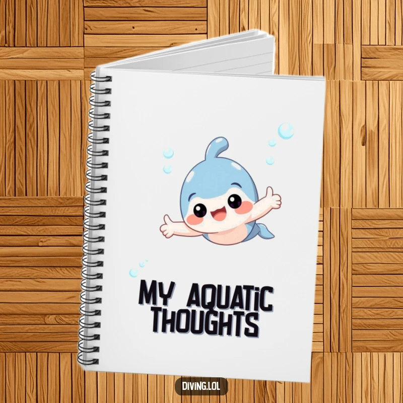 Funny notebook with an adorable swimming character giving a thumbs up underwater, perfect for capturing ideas with a smile.