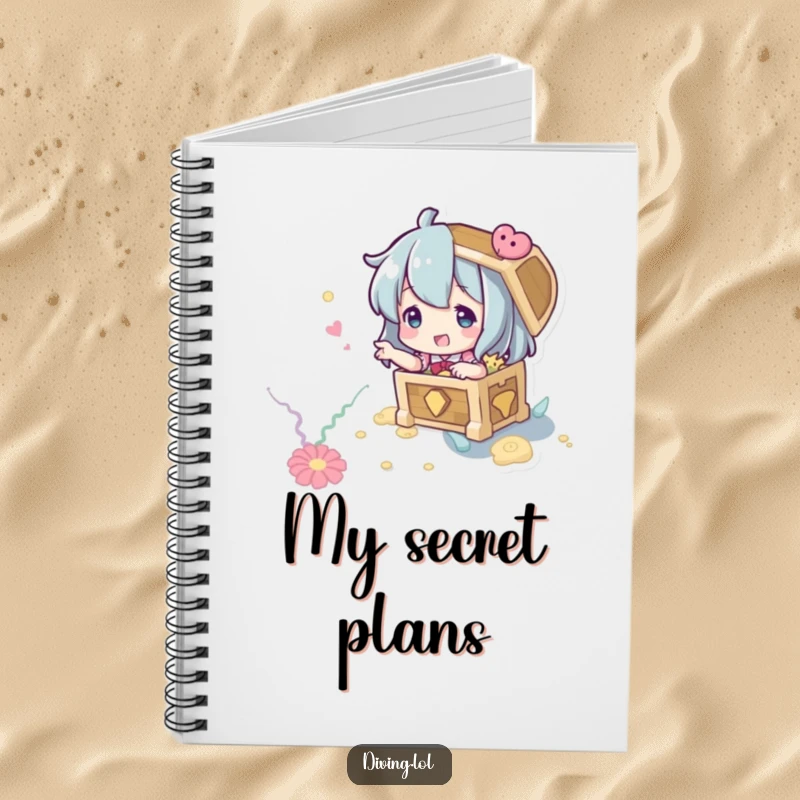 Funny Treasure Hunter Notebook: A character playfully gesturing to an imagined treasure chest on the seabed.