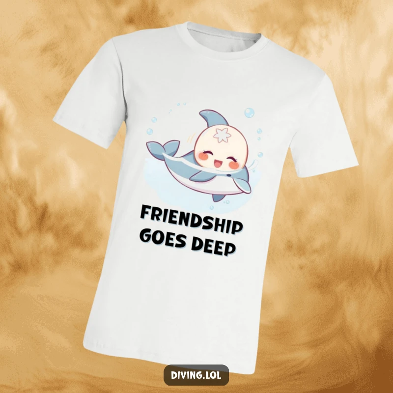 Funny sweet creature t-shirt, gleefully swimming with a playful dolphin, a humorous and heartwarming design.