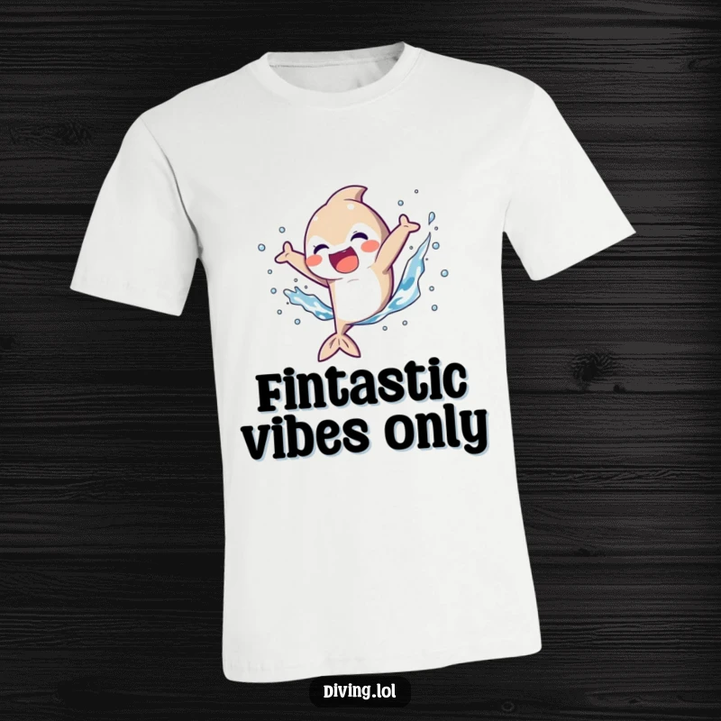 Funny T-Shirt featuring a character energetically kicking fins, creating a huge, joyful splash, symbolizing aquatic fun and freedom.