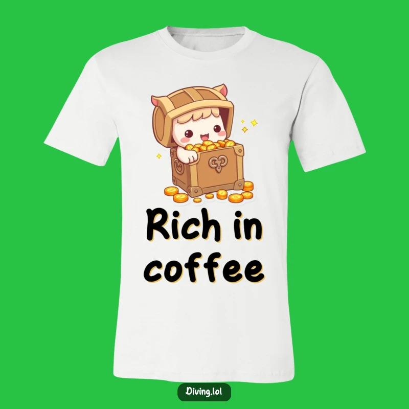 Funny Rich & Cute T-Shirt: Character With Treasure Chest - Hilarious Fortune Tee