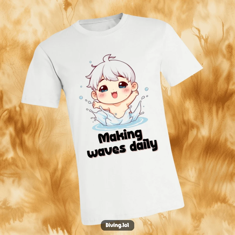 Funny t-shirt depicting a happy character playfully splashing water, showcasing a carefree attitude and a love for fun.