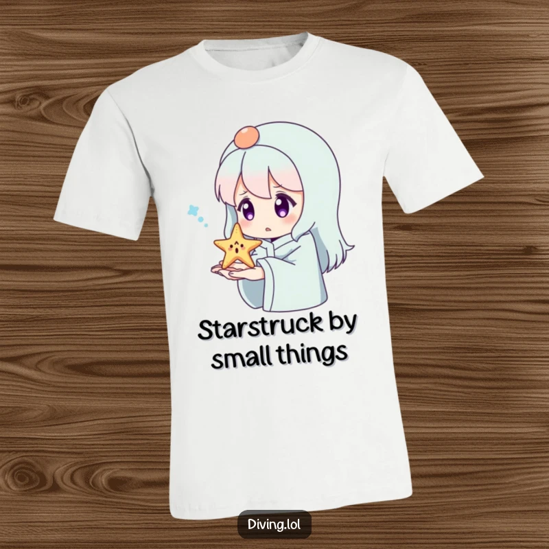 Funny Surprised Starfish T-Shirt: A character surprised by a tiny, happy starfish perched on their hand.
