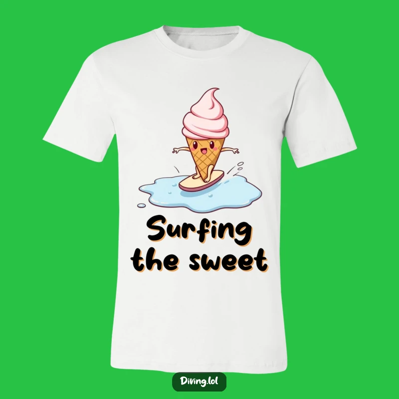 Funny Ice Cream Surfing T-Shirt: Determined Character Tee for Sweet Humor
