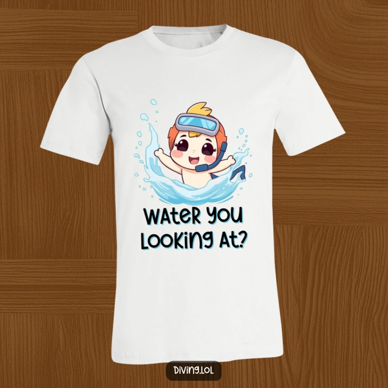 Funny t-shirt depicting a happy diver character splashing a companion with a big grin, embodying playful water antics.