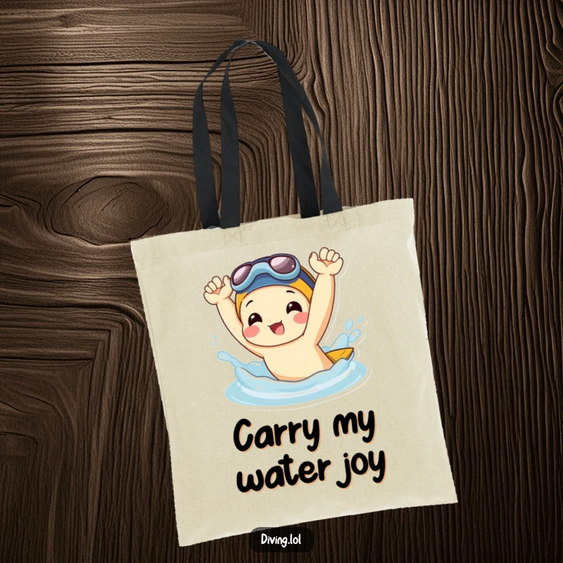 Funny Tote Bag: A joyful character captured mid-splash with flippers aloft, showcasing a hilarious and energetic beach-themed design.