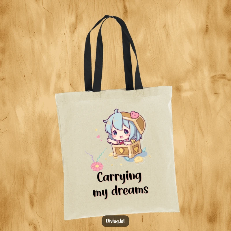 Funny Treasure Hunter Tote Bag: A character playfully gesturing to an imagined treasure chest on the seabed.