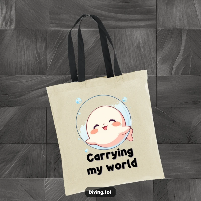 Funny Kawaii Bubble Tote Bag: Character grins blowing a huge bubble underwater, a practical and cute gift.