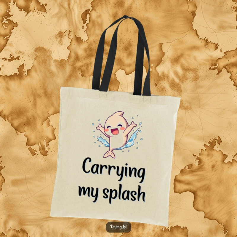 Funny Tote Bag illustrating a character kicking fins with an exuberant, joyful splash, ideal for carrying groceries or beach gear.