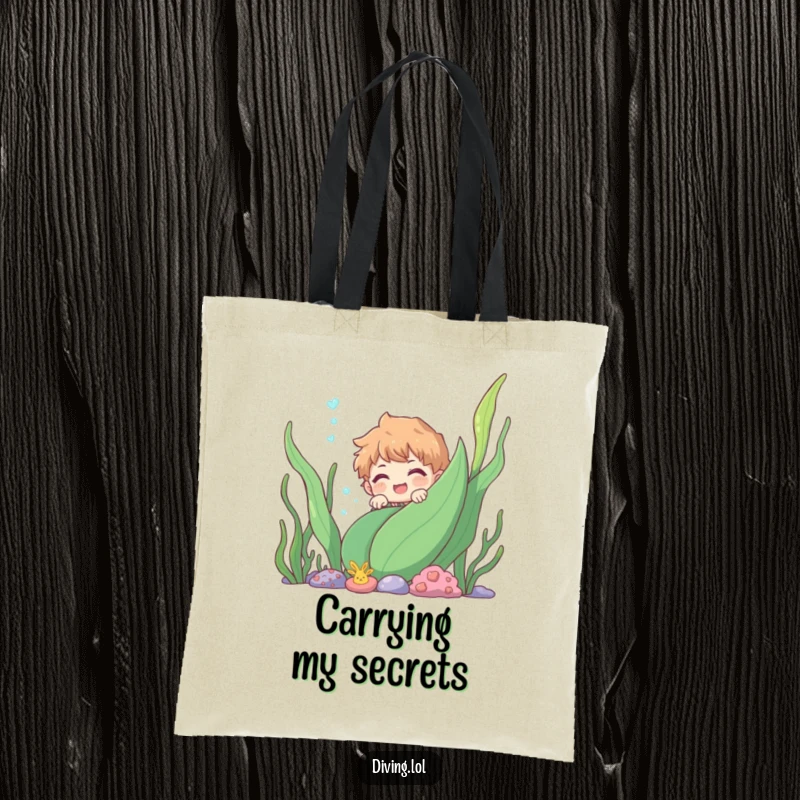 Funny character peeking from behind an underwater plant, perfect for carrying daily items with aquatic flair and humorous charm.