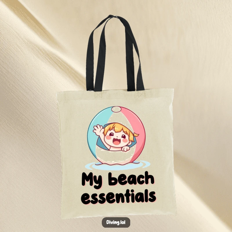 Funny character on a bobbing beach ball, waving enthusiastically, perfect for carrying beach essentials with sunny style and humorous charm.