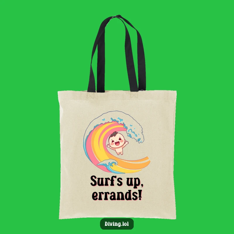 Funny Dive Tote Bag: Cheerful Character's Wave, Carry Your Fun, Great Funny Gift